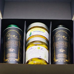 coffret 2 huiles olive pate olive olives vertes